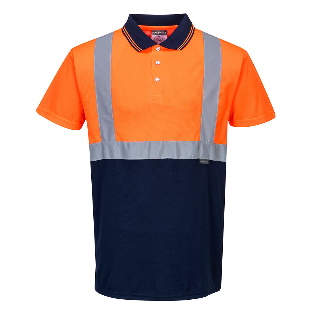 PORTWEST HI VIS TWO TONE POLO SHIRT - ORANGE / NAVY