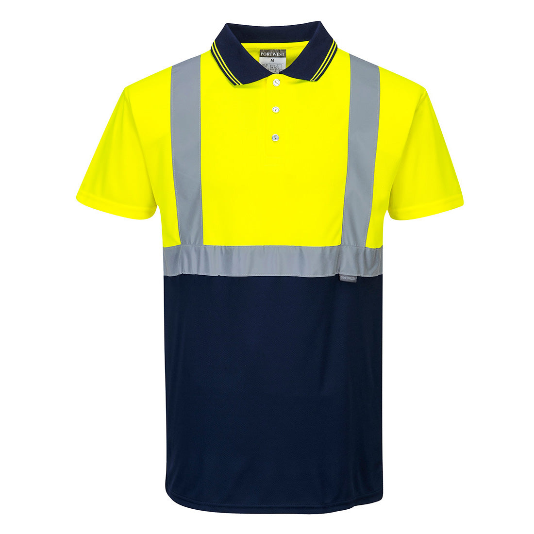 PORTWEST HI VIS TWO TONE POLO SHIRT - YELLOW / NAVY