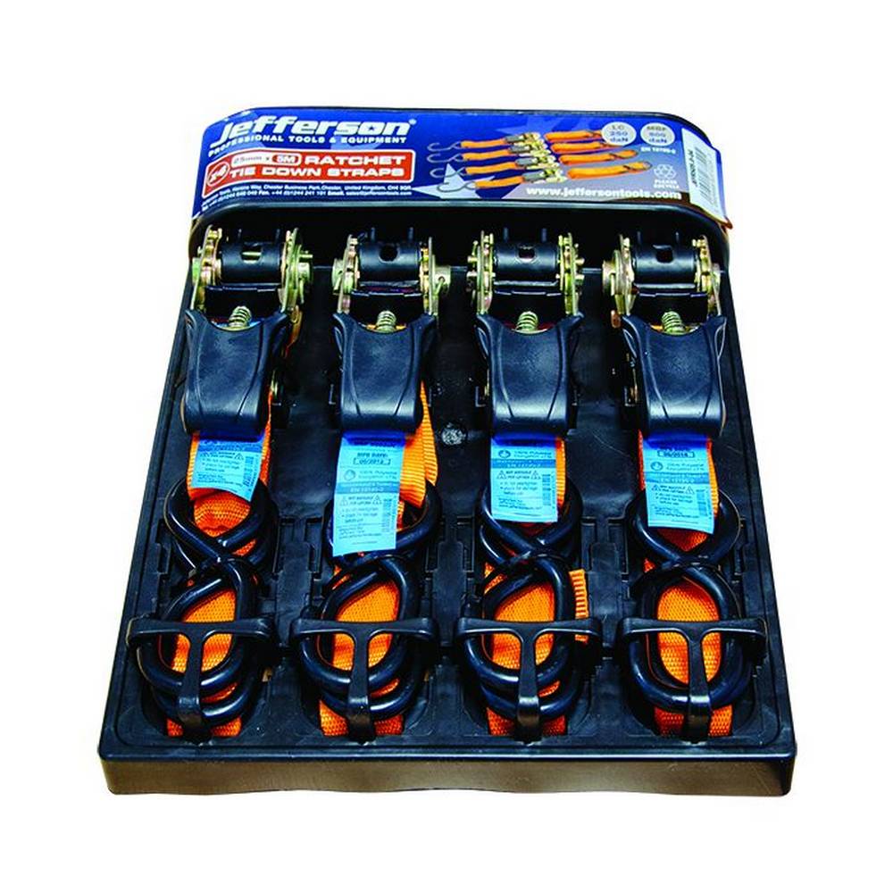 JEFFERSON 5M X 25MM ORANGE RATCHET STRAP SET (4 PACK)