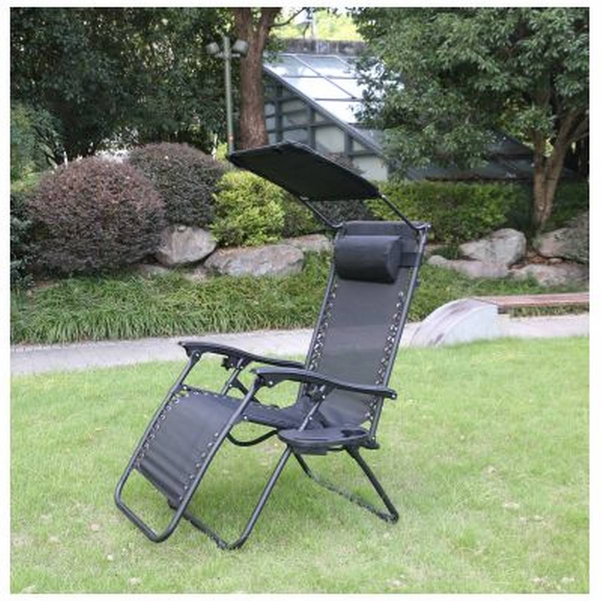 REDWOOD TEXTILENE RECLINING CHAIR WITH CANOPY AND SIDE TABLE - BLACK BB-FC112