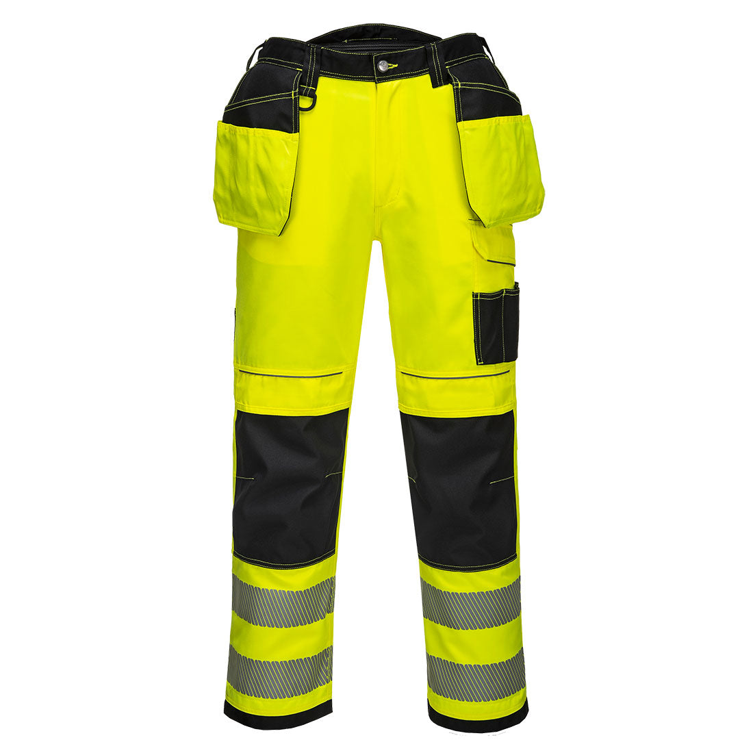 PORTWEST PW3 HI VIS HOLSTER WORK TROUSERS - YELLOW / BLACK