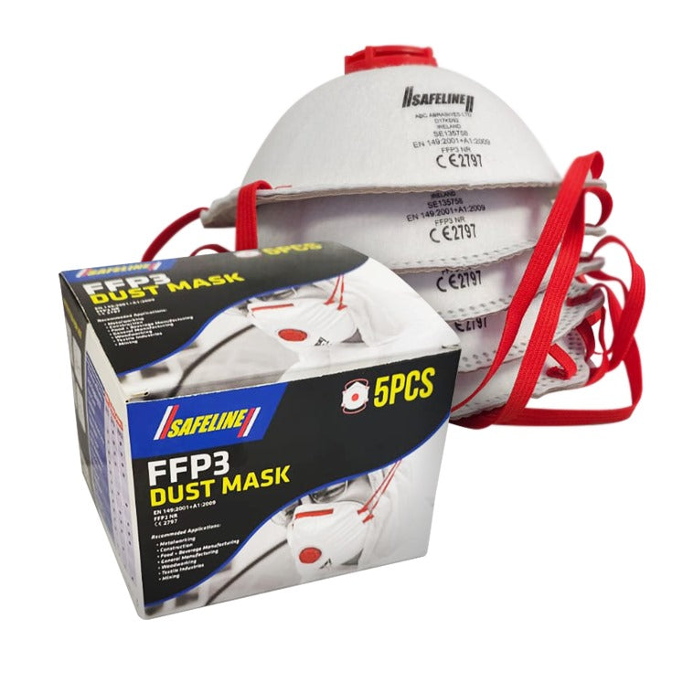 SAFELINE FFP3 MOULDED VALVED DUST MASK  5PK