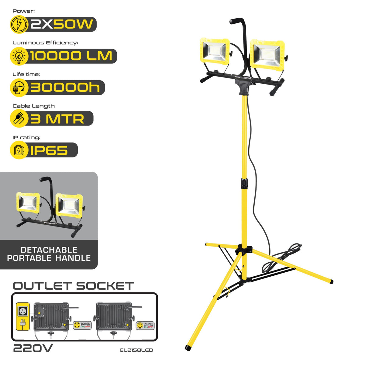 LED 20 WATT TELESCOPIC DOUBLE 240V LIGHT 2800 LUMEN