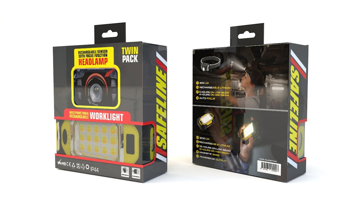 USB HEAD TORCH AND HAND TORCH MAGNETIC  2PK