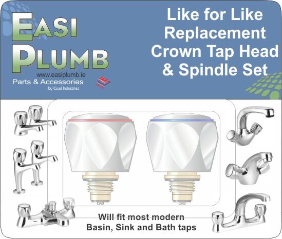 Easy Plumb Pair of Replacement Crown Tap Heads & Spindles only