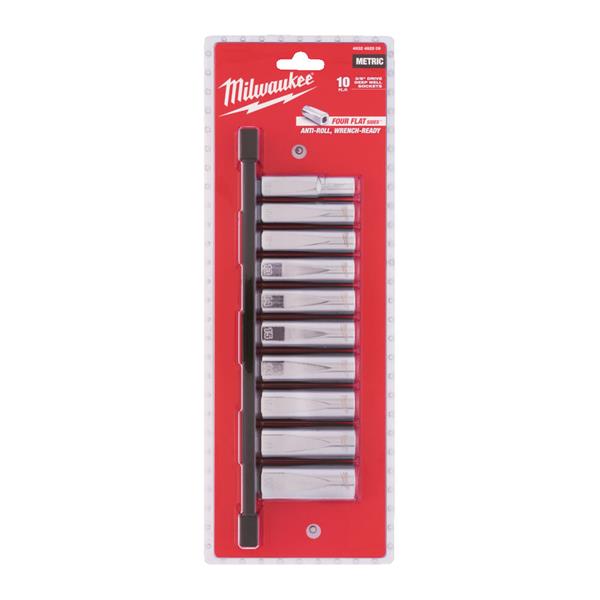 MILWAUKEE 3/8IN DRIVE ME. DEEP CHROME SOCKETS 10 PIECE