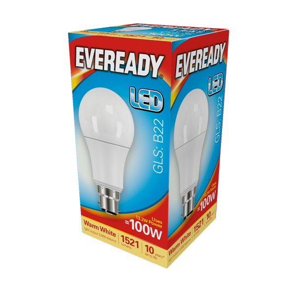 EVEREADY 13.2W (100W) B22 LED GLS 1521 LUMENS BOXED PACK 5
