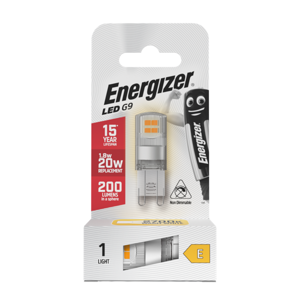 ENERGIZER LED 2W (18W) 180 LUMEN G9 LAMP WARM WHITE PAK 2
