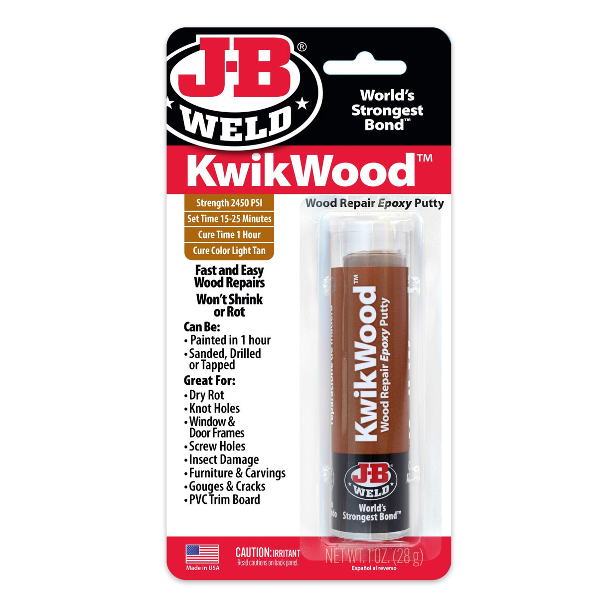 JB WELD KWIK WOOD EPOXY PUTTY STICK & FILL