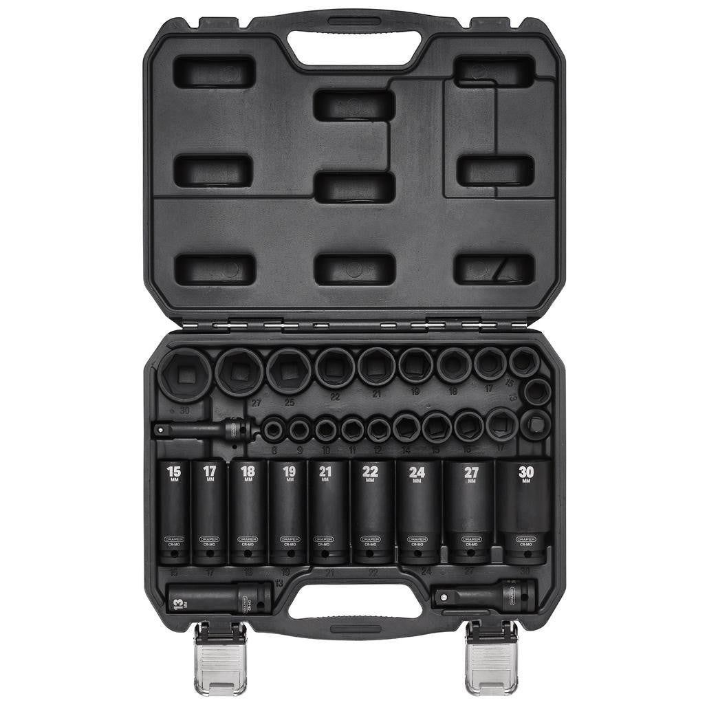 DRAPER IMPACT SOCKET SET, 3/8" & 1/2" SQ. DR. (32 PIECE)