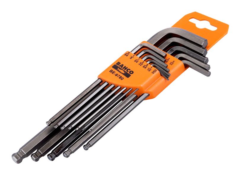 Bahco BE-9780 Imperial Long Ball End Hex L-Key Set, 12 Piece