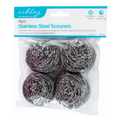ASHLEY 4PC STAINLESS STEEL SCOURERS
