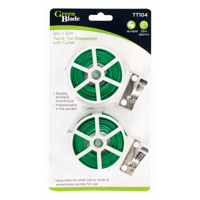 GREENBLADE GREEN BLADE 2PC  X  25M TWIST TIE DISPENSER WITH CUTTER BB-TT104 - Watson Hire