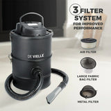 DE VIELLE DOUBLE CHAMBER- 3 FILTER ASH VAC 25LITRE 1200W (BLACK) - Watson Hire