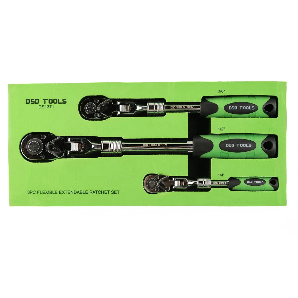DSD TOOLS 3PC FLEXIBLE EXTENDABLE RATCHET SET 1/4" - 3/8" - 1/2" DRIVES