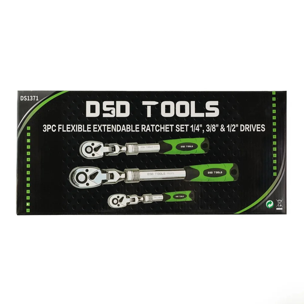 DSD TOOLS 3PC FLEXIBLE EXTENDABLE RATCHET SET 1/4" - 3/8" - 1/2" DRIVES