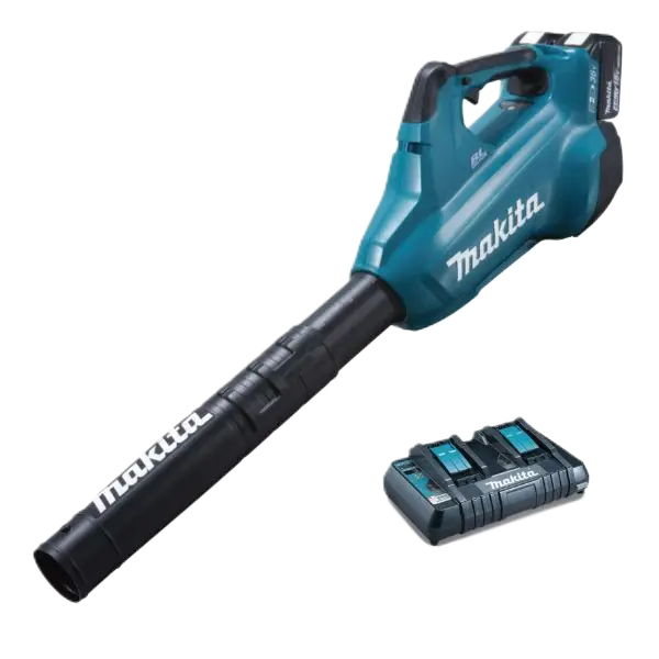 MAKITA TWIN 18V BRUSHLESS BLOWER WITH 2X 6.0AH BATTERIES AND DC18RD TWIN PORT CHARGER