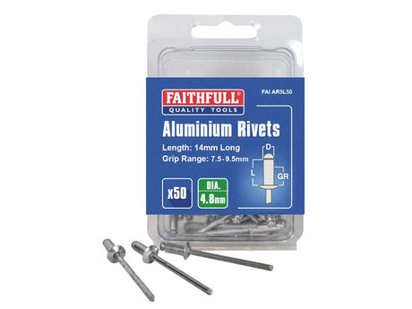 Faithfull Aluminium Rivets 4.8 x 14mm Long Pre-Pack of 50 - Watson Hire
