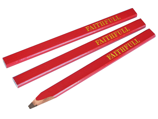 Faithfull Carpenter's Pencils - Red / Medium (Pack 3) - Watson Hire