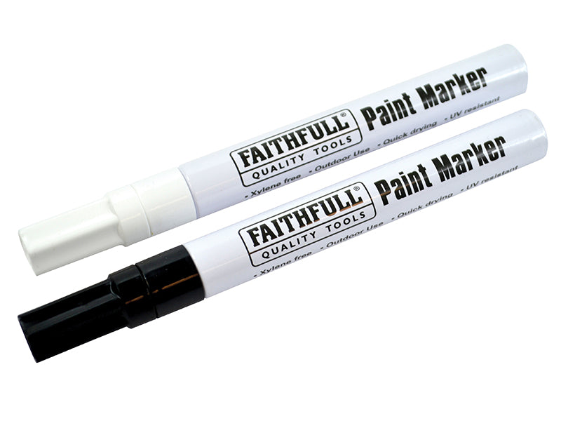 Faithfull Paint Marker Pen Black & White (Pack 2) - Watson Hire