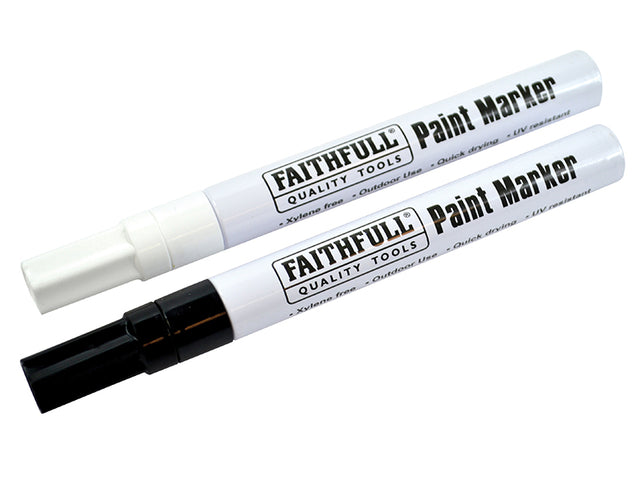 Faithfull Paint Marker Pen Black & White (Pack 2) - Watson Hire