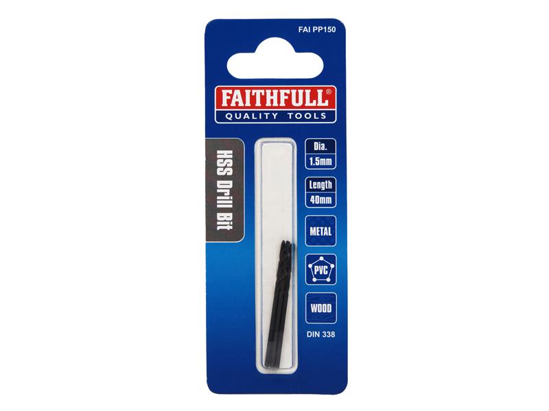 Faithfull HSS Jobber Drill Bits Pre Pack (3) 1.50mm OL:40mm WL:18mm