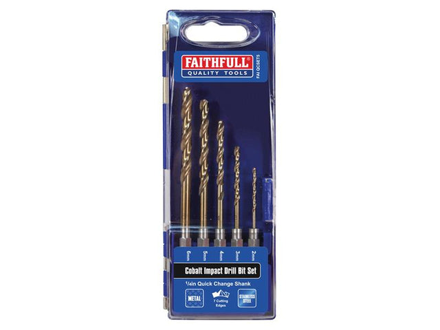Faithfull HSSE M35 Cobalt Quick-Change Impact Drill Bit Set, 5 Piece - Watson Hire