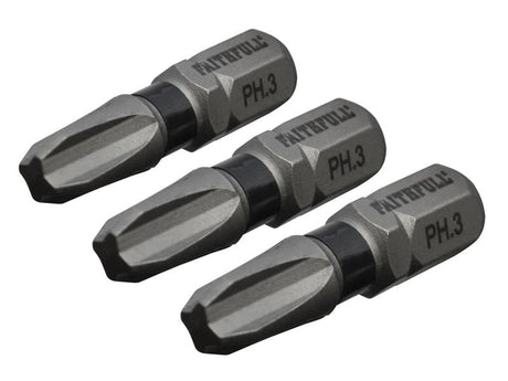 Faithfull Phillips Impact Screwdriver Bits PH3 x 25mm (Pack 3) - Watson Hire