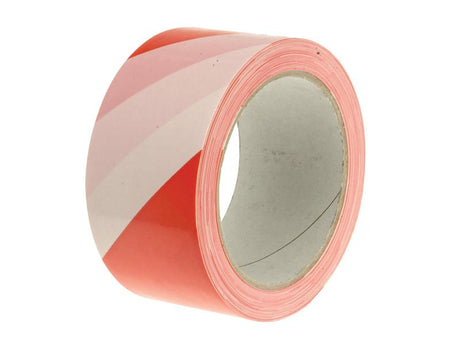 Faithfull Economy Self-Adhesive Hazard Tape Red/White 50mm x 33m - Watson Hire