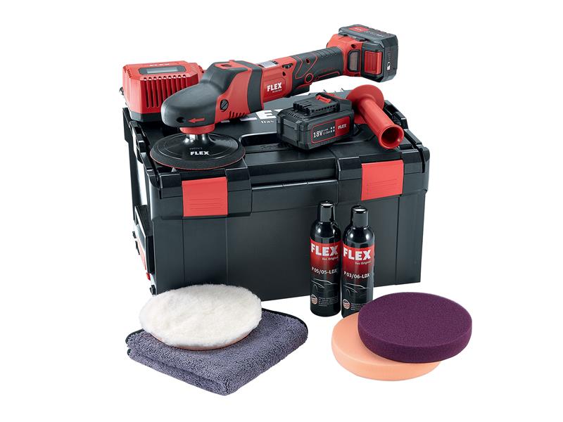 Flex Power Tools PE 150 18.0-EC/5.0 P-Set Rotary Polisher 18V 2 x 5.0Ah Li-ion