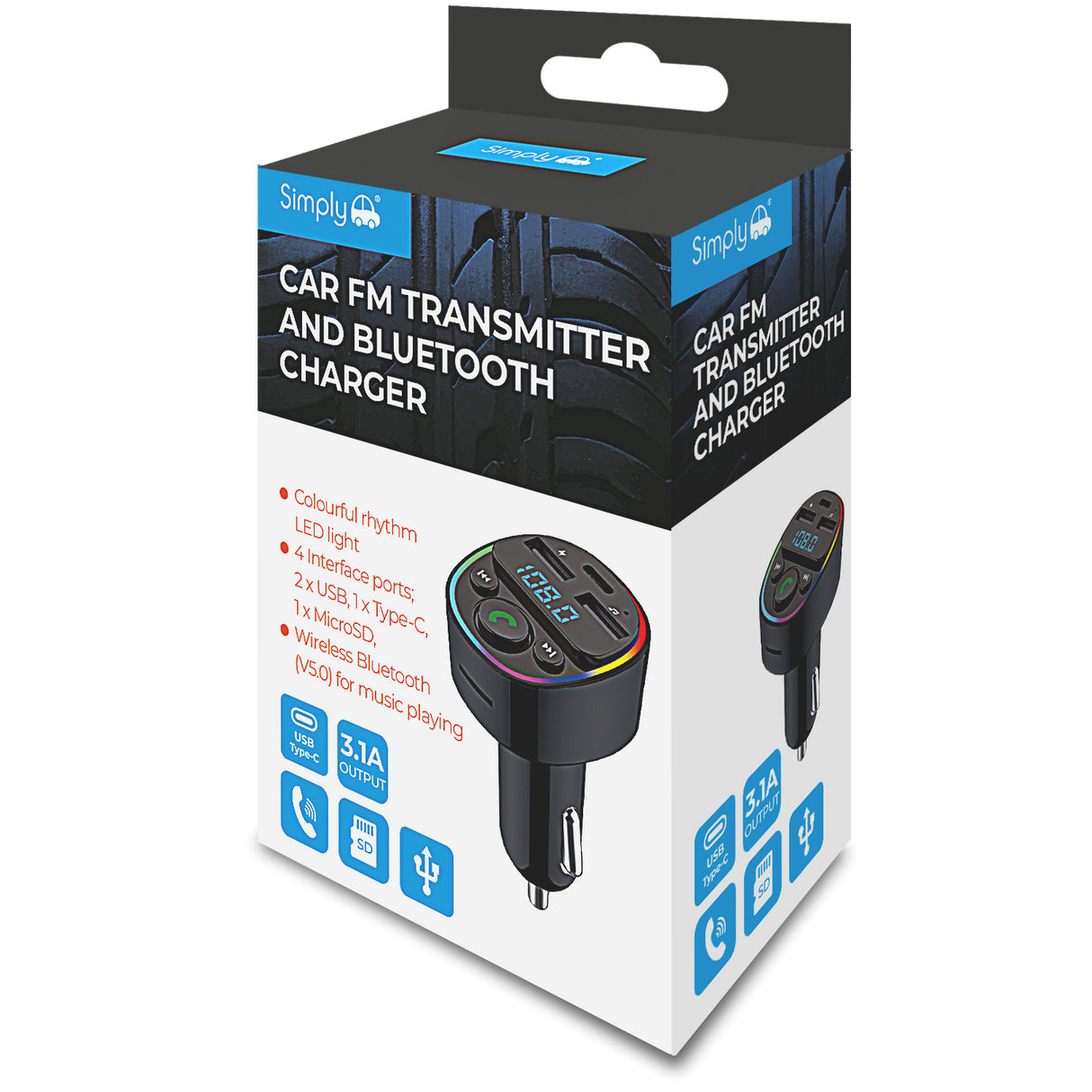 SIMPLY AUTO CAR FM TRANSMITTER BLUETOOTH CHARGER