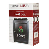 POSTPLUS RED ROSE DIECAST POST BOX BLACK