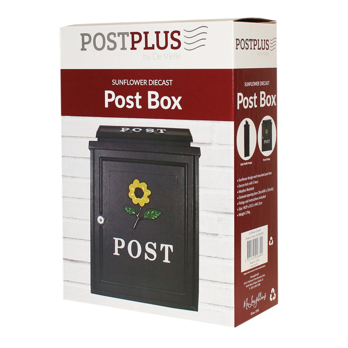 POSTPLUS YELLOW SUNFLOWER DIECAST POST BOX BLACK