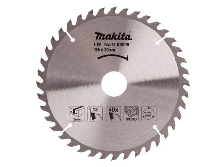Makita D-03919 TCT Circular Saw Blade 185 x 30mm x 40T - Watson Hire