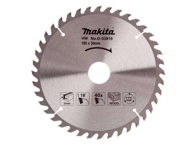 Makita D-03919 TCT Circular Saw Blade 185 x 30mm x 40T - Watson Hire