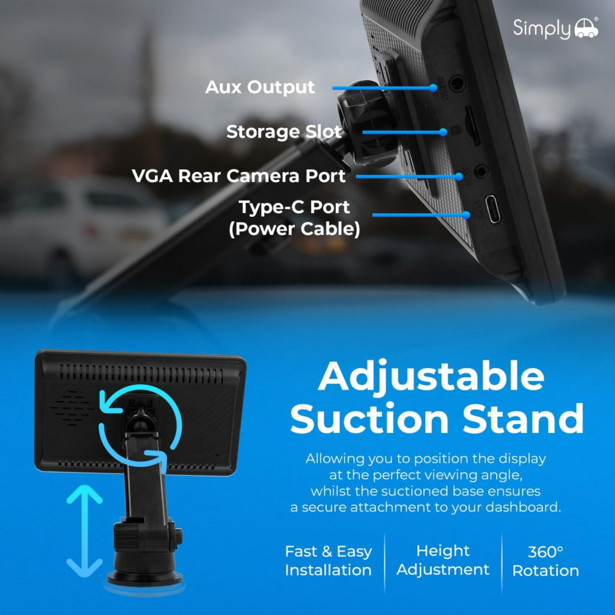 SIMPLY AUTO SMART IN CAR DISPLAY WITH REAR CAMERA