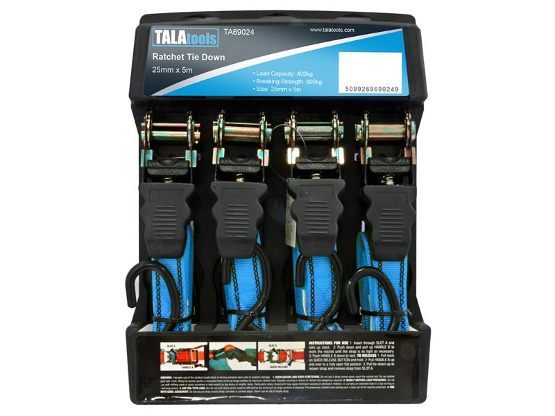 TALAtools Ratchet Tie Down Set, 4 Piece