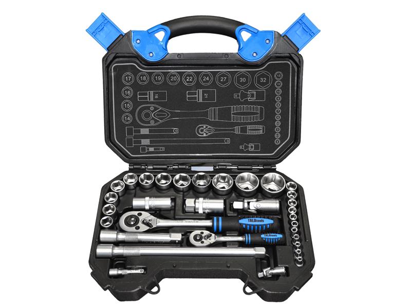 TALAtools 1/4in & 1/2in Drive Socket & Accessory Set, 32 Piece