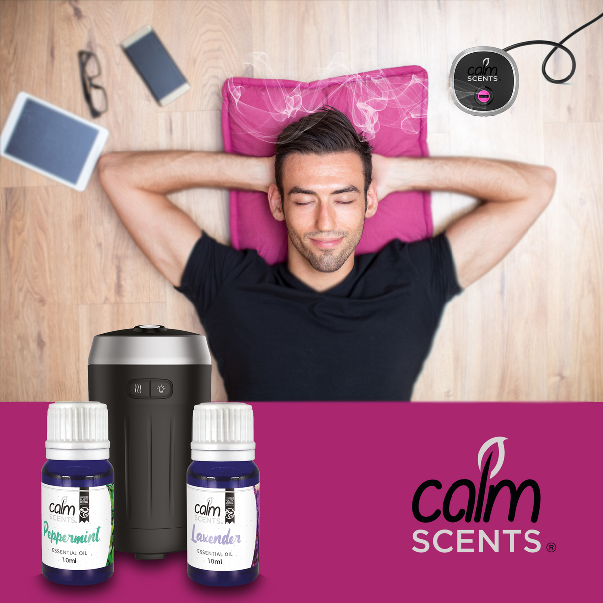 AIR FRESHENERS ULTRASONIC DIFFUSER WITH 2 OILS PEPPERMINT/LAVENDER