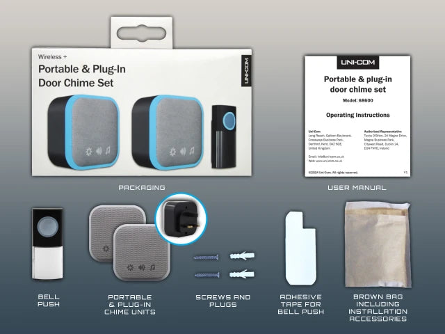 UNI-COM PORTABLE & PLUG-IN DOOR CHIME SET BLACK