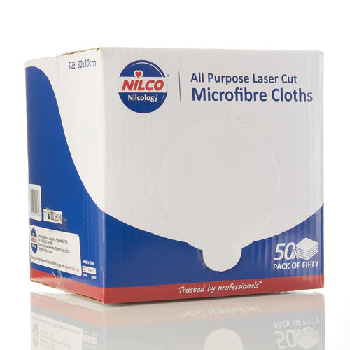 NILCO ALL PURPOSE LASER CUT MICROFIBRE CLOTHS BOX 50PK