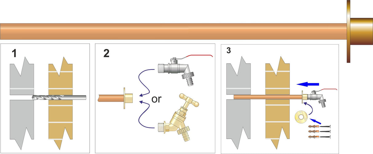Easy Plumb 1/2" Bibcock Mounting Plate c/w 465cm Copper Tube