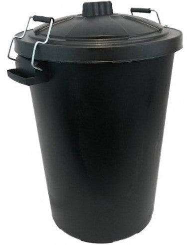 PLASTIC BLACK BIN CW CLIP ON LID 110LTR