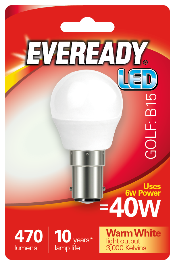 EVEREADY 6W (40W) B15 LED GOLF BALL 470 LUMENS