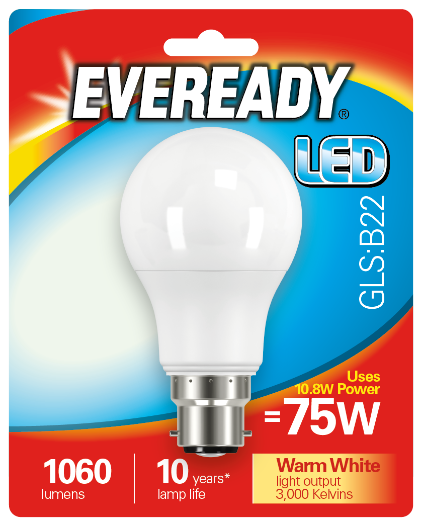 EVEREADY 10.8W (75W) B22 LED GLS 1060 LUMENS