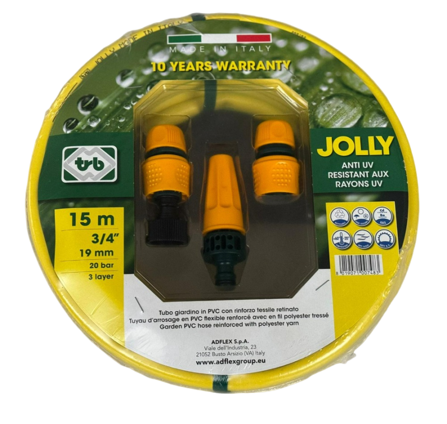 JOLLY 1/2" 15M GARDEN HOSE WITH NOZZLE KIT