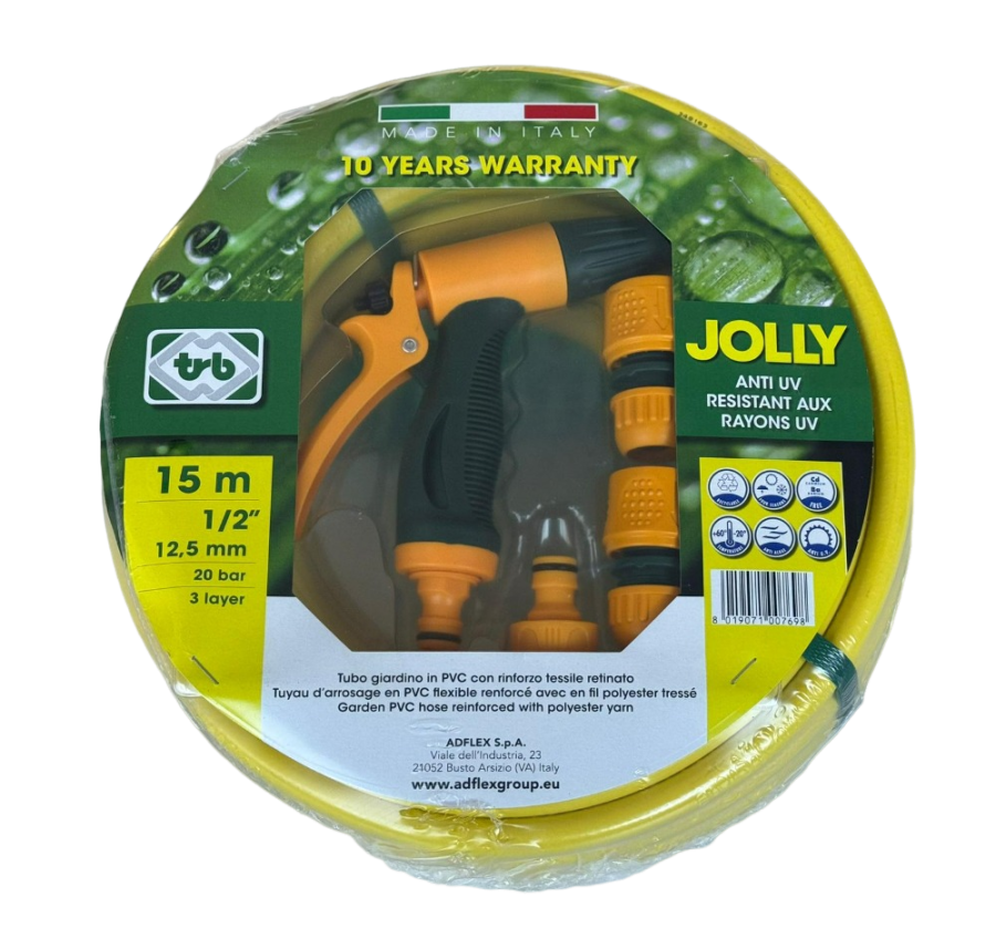 JOLLY 1/2" 15M GARDEN HOSE WITH SPRAY GUN KIT