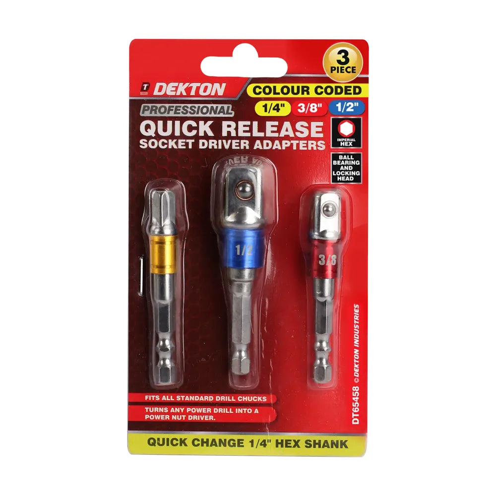 DEKTON 3PC SOCKET ADAPTOR QUICK RELEASE 14"/3/8"/1/2"