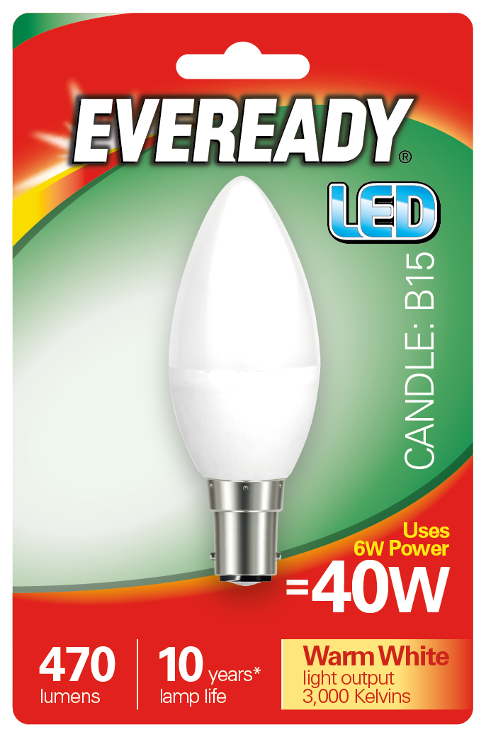 EVEREADY 6W (40W) B15 LED CANDLE 470 LUMENS
