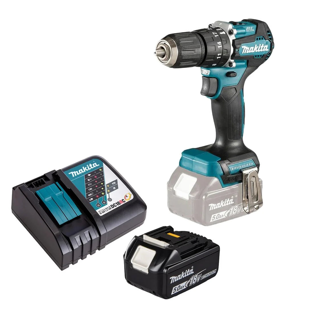 MAKITA 18V LXT CORDLESS BRUSHLESS COMBI DRILL INC 1X 5.0AH BATTERY + CHARGER